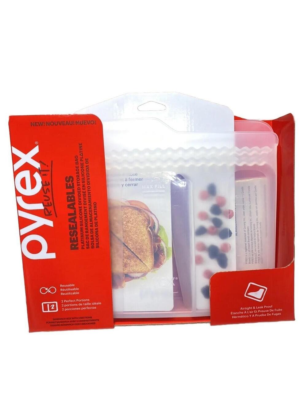 Pyrex Resealables Platinum Silicone Divided Storage Bag Food Container